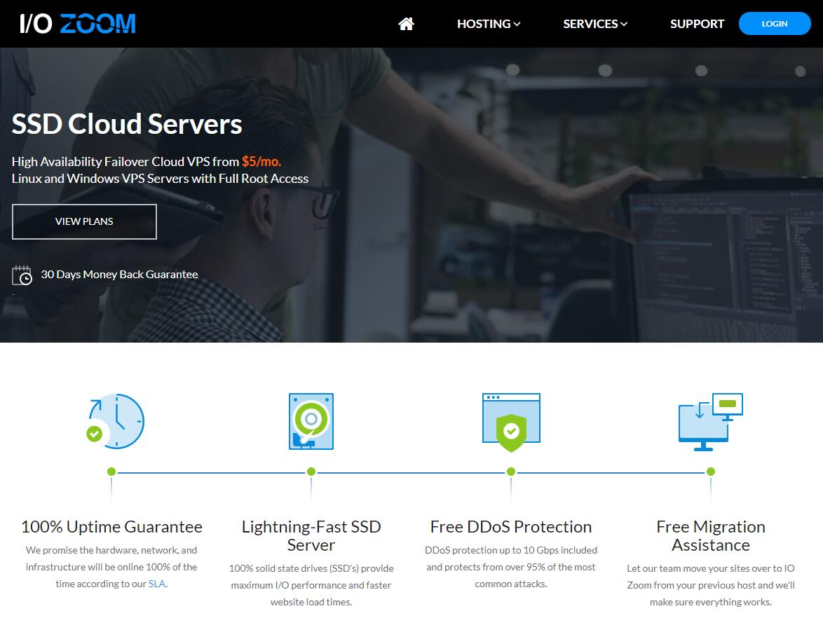ioZoom：洛杉矶亚洲优化线路，稳定商家/适合建站/1核1G，10G防御，$5/月
