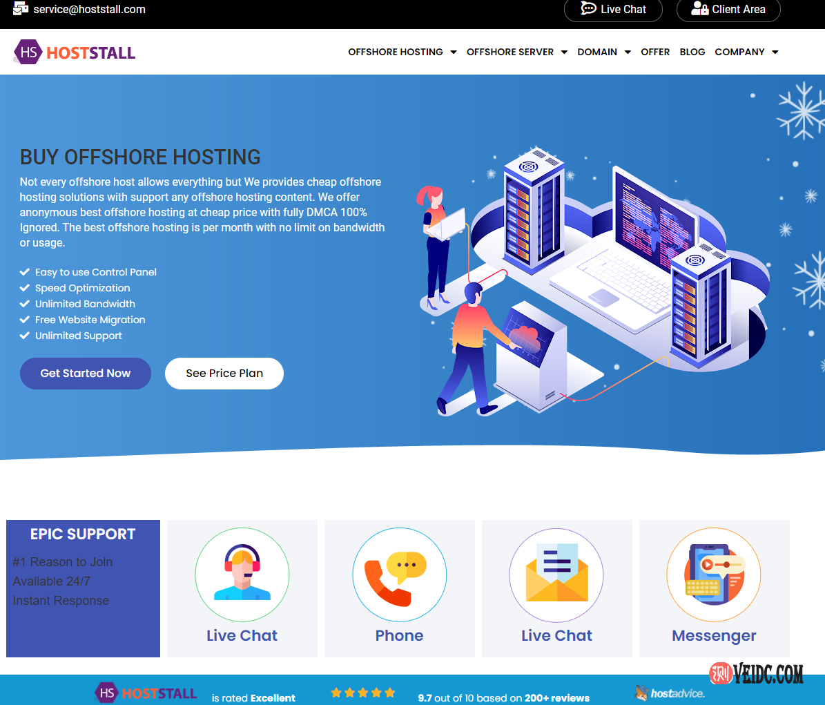 hoststall：离岸VPS/无视版权/1G内存/1核/25gNVMe/1Gbps带宽不限流量/$6.99/月