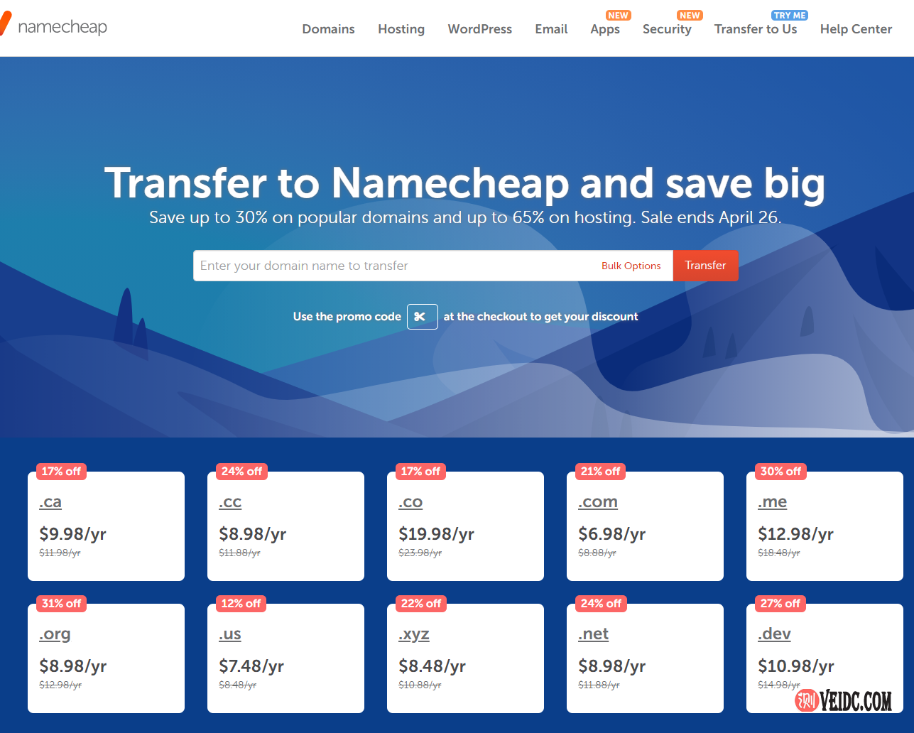 Namecheap优惠：域名转入低至7折/.COM转入优惠$6.98/附详细注册购买教程