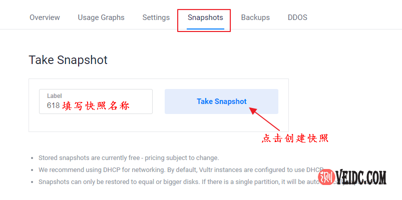 使用Vultr Snapshots（快照）功能备份和还原数据图文教程