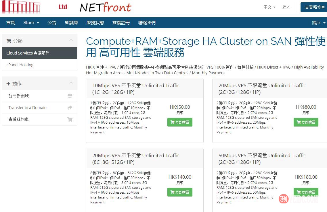 Netfront：自6月1日起启用双数据中心提供香港VPS云服务器服务/月付41元起附测评数据