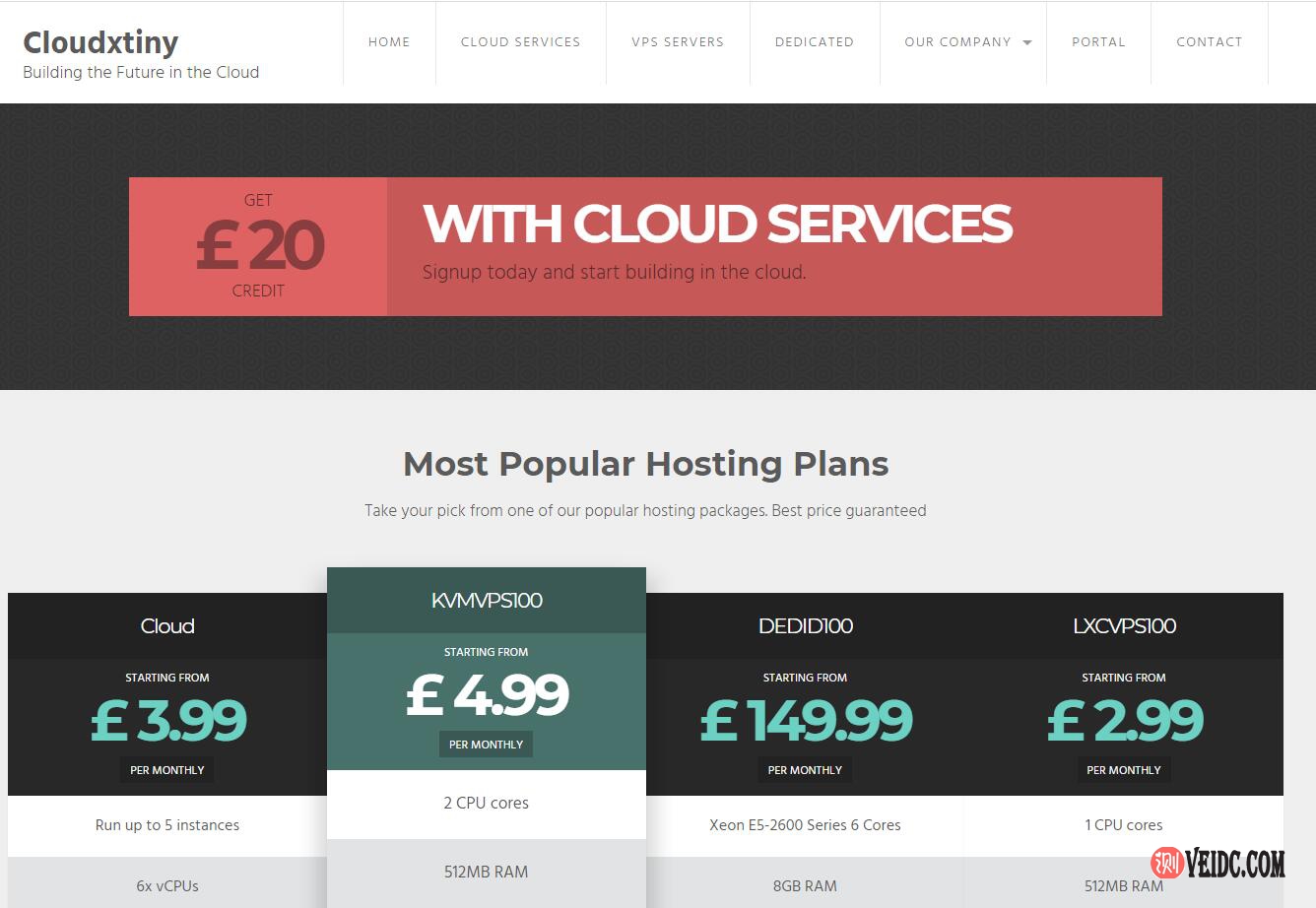 Cloudxtiny：英国便宜VPS，5折促销，2核512M内存10G SSD/ £2.5/月起