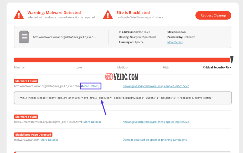 Sucuri SiteCheck中恶意软件的详细信息