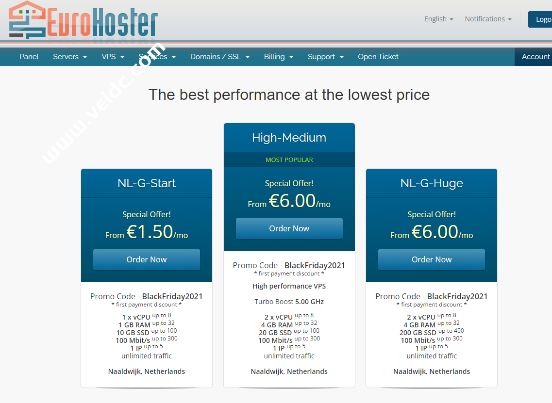 EuroHoster：黑色星期五，vps服务器70%优惠，独立服务器30%优惠，可选荷兰机房/保加利亚机房