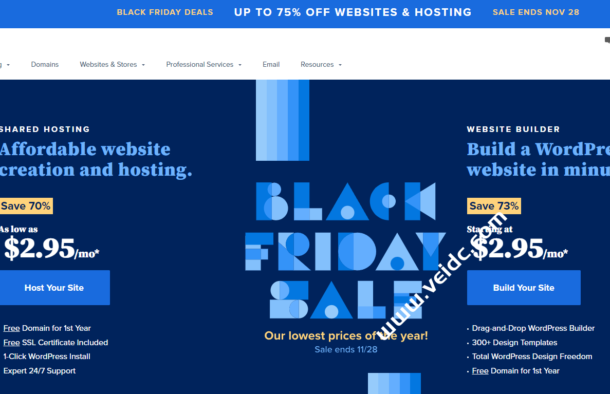 BlueHost#黑五#：虚拟主机、共享主机最高优惠75%，月付$2.65起