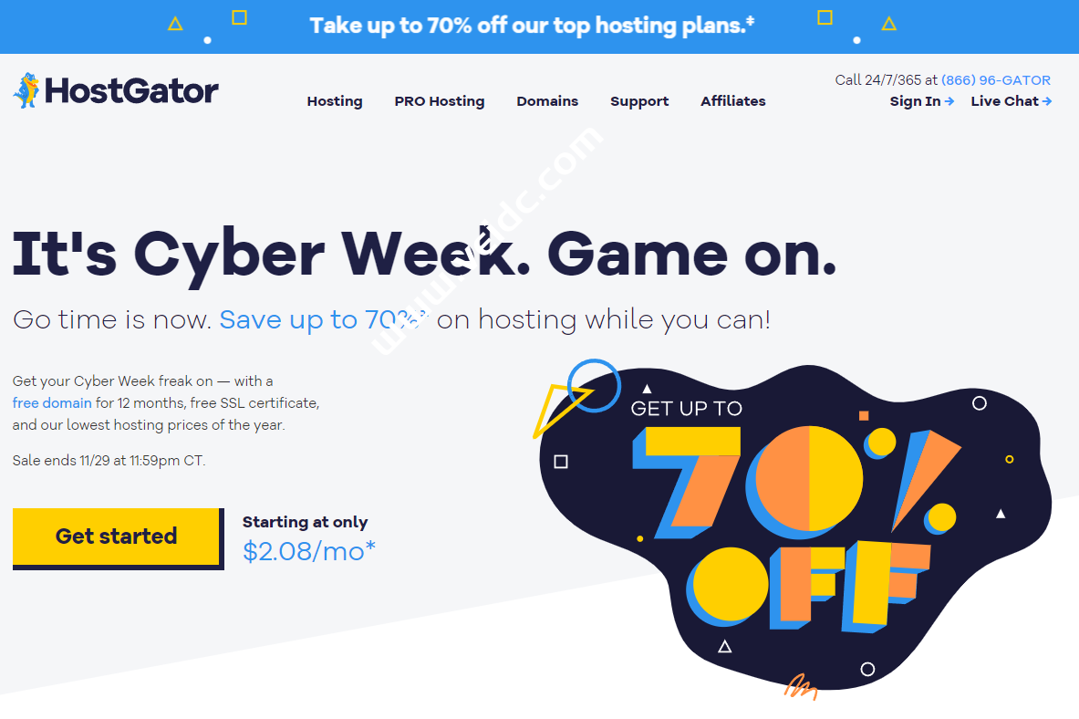 Hostgator#黑五网络星期一#：托管主机计划最高优惠75%，月付$2.08起，免费送域名