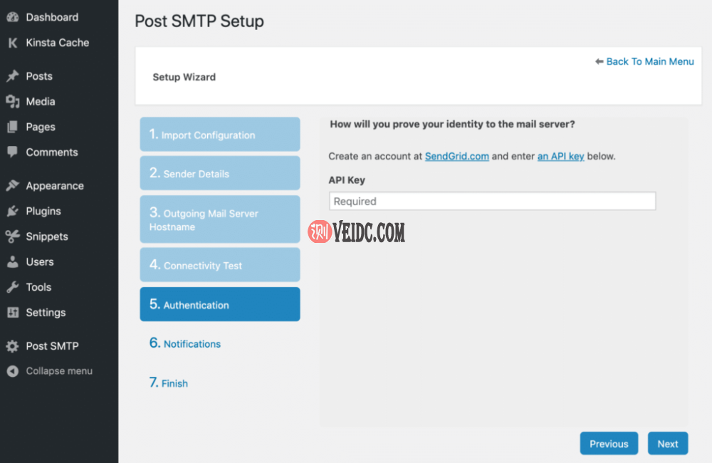 Post SMTP设置SendGrid API密钥