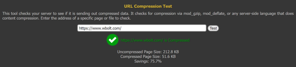 使用HTTP压缩测试工具测试wbolt.com