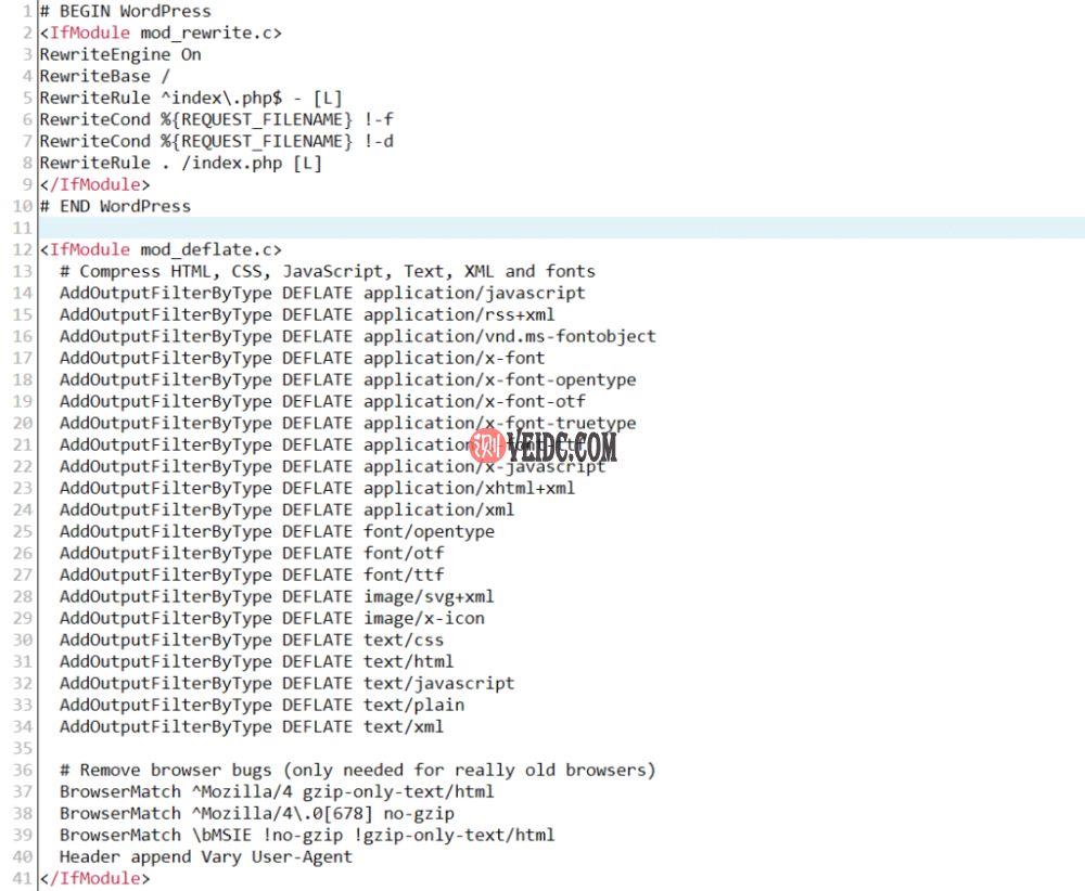 启用GZIP压缩后的Apache .htaccess文件示例