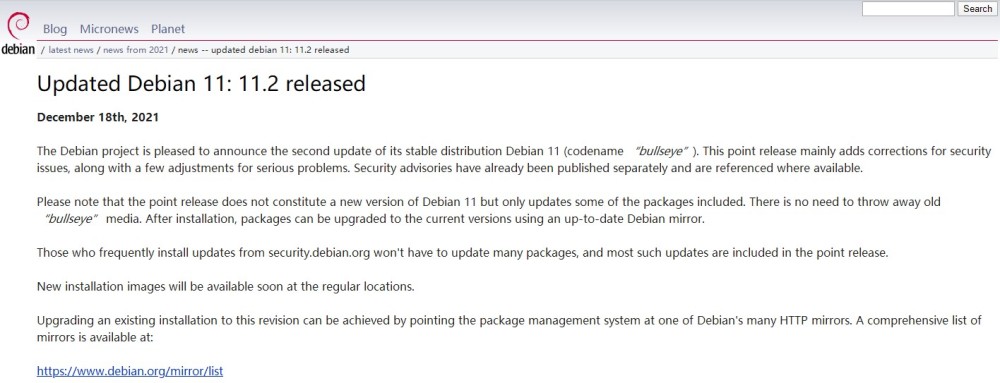 Debian 11.2发布