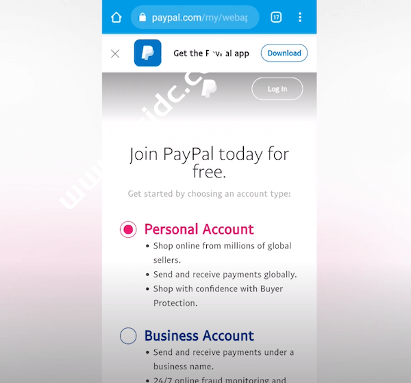 选择PayPal个人账户