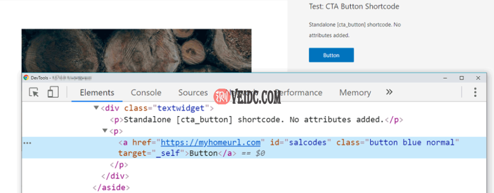 没有属性的CTA按钮的HTML输出。
