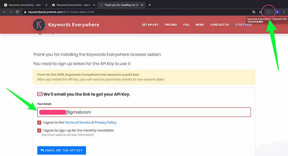 Keywords Everywhere获取API KEY