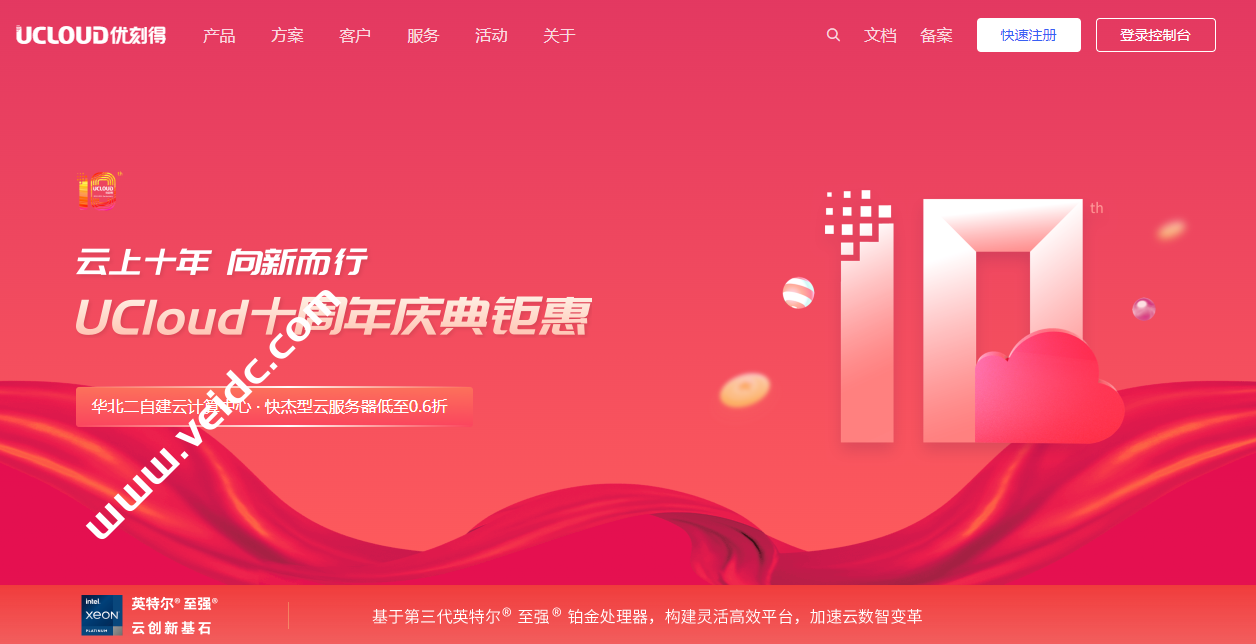UCloud十周年庆典钜惠：快杰型云服务器低至0.6折，中国台湾VPS，2核4G2M，495.6元/1年或1338.2元/3年