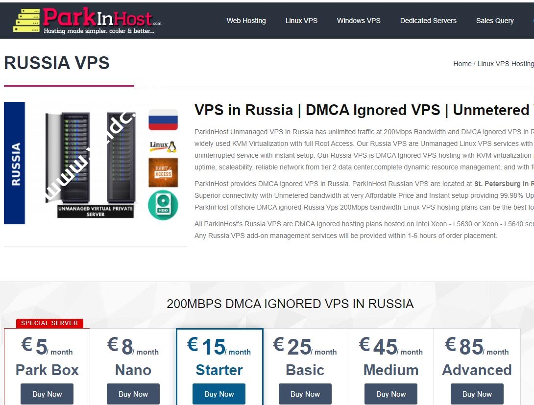 Parkinhost：俄罗斯抗投诉VPS八折促销，无视DMCA，不限流量