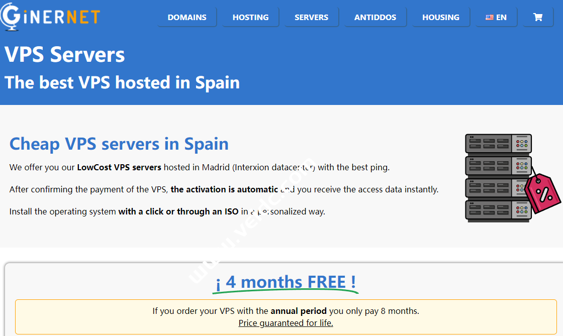 Ginernet：西班牙马德里VPS，抗投诉，无视DMCA版权，支持Windows系统，月付€ 5起