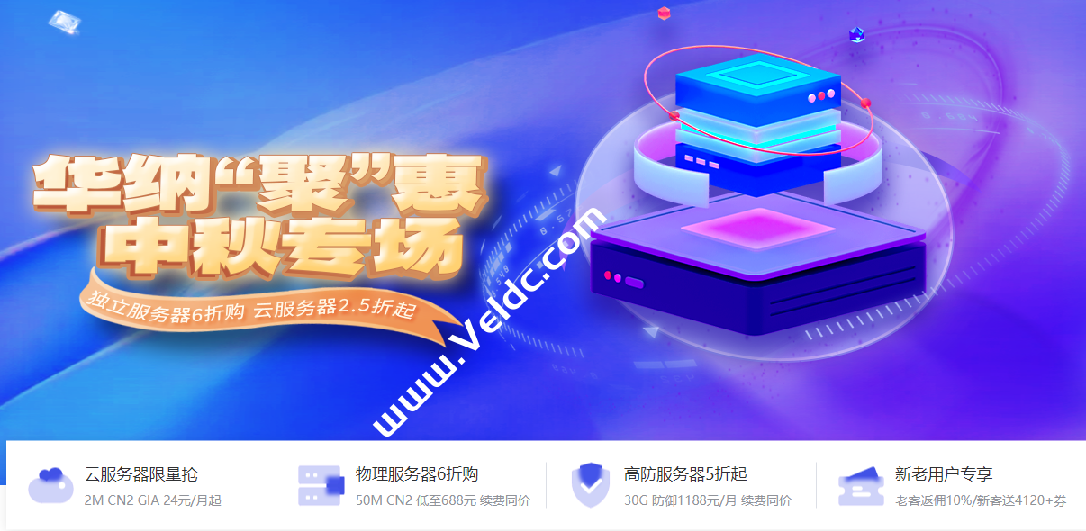华纳云：香港VPS云服务器低至4折，双向三网直连，1核1G内存2Mbps不限流量 年付338元