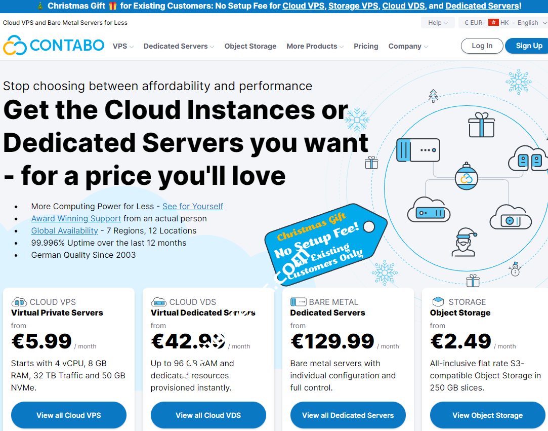 Contabo：澳大利亚悉尼VPS上线，圣诞节老用户购买VPS和独立服务器限时免安装费