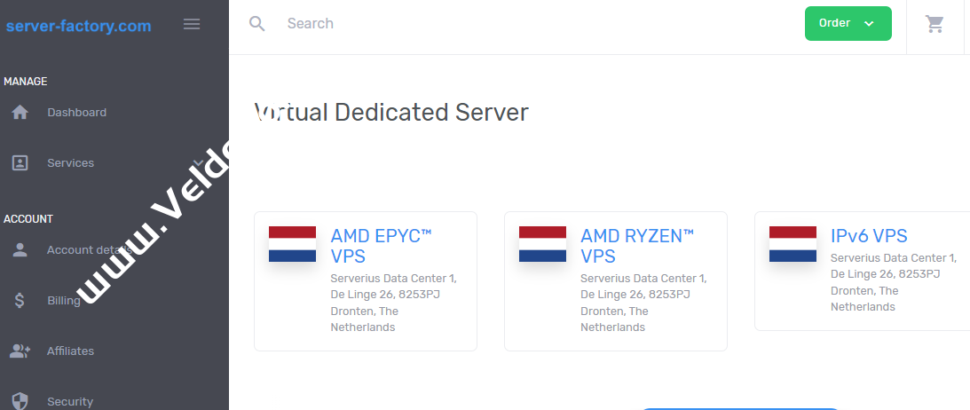 server-factory：荷兰VPS，2核@RYZEN™ 9 5950X/4GB内存/100GB NVME/1Gbps@8TB流量，年付€48
