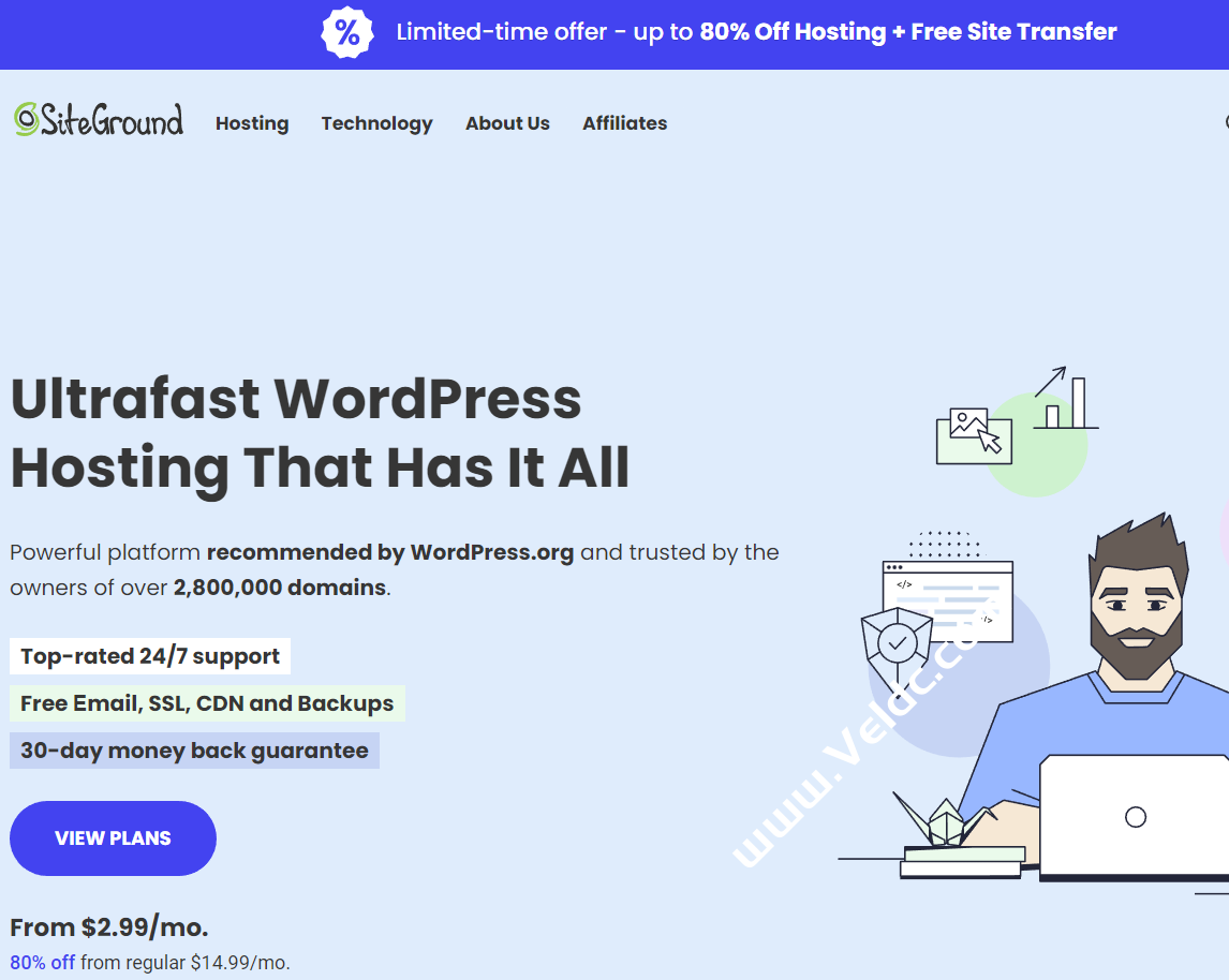 SiteGround：口碑最佳的跨境外贸独立站主机/WordPress主机限时优惠，月付$2.99起，支持30天退款