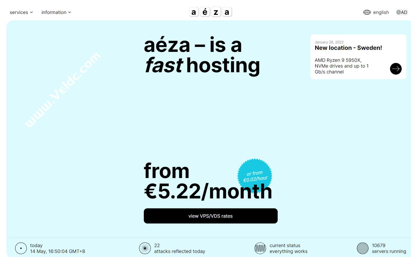 Aeza：国外高性能VPS，可选奥地利/荷兰/德国等机房，AMD Ryzen 9 7950X3D+NVMe SSD，1Gbps不限流量，月付€6起