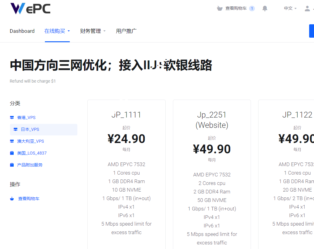 WePC：新增日本（IIj+软银线路）/香港节点，月付85折，年付7折优惠，日本VPS年付折后仅需17.43/月
