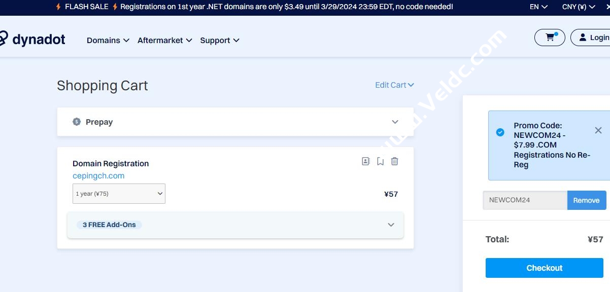 Dynadot：.COM域名新注册仅57元，.NET 域名注册仅需 3.49 美元，附注册教程/优惠码
