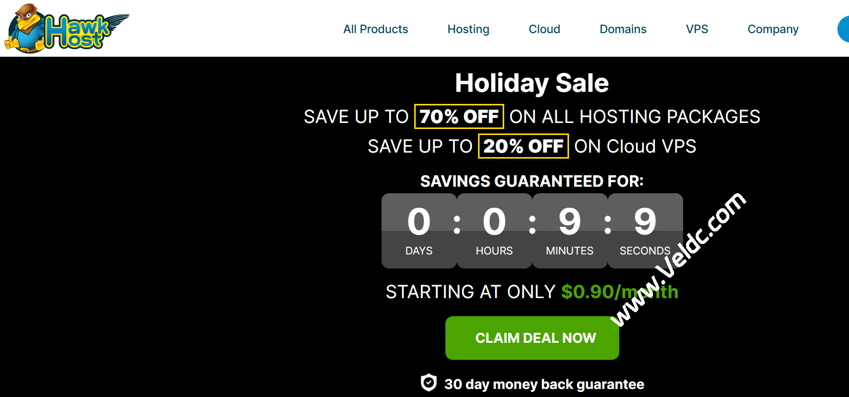 HawkHost：老鹰主机2025年末促销，全场主机3折低至$0.9/月，云VPS全场8折-国外主机测评