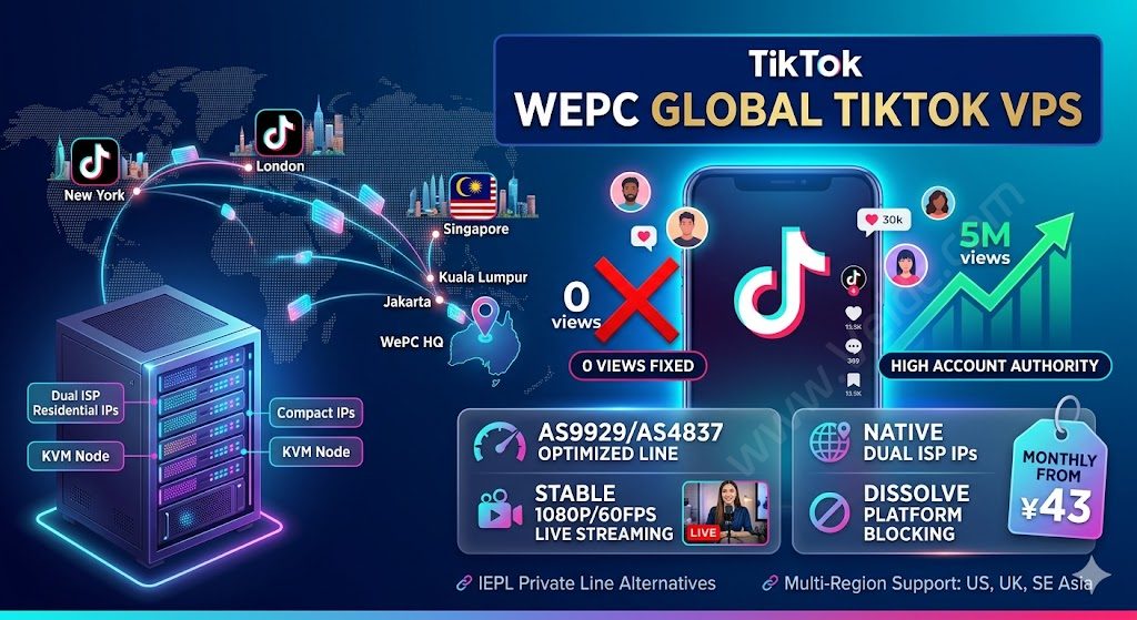 WePC:TikTok/跨境运营VPS/中转机,可选欧美/亚太十几个地区机房,月付43元起-国外主机测评