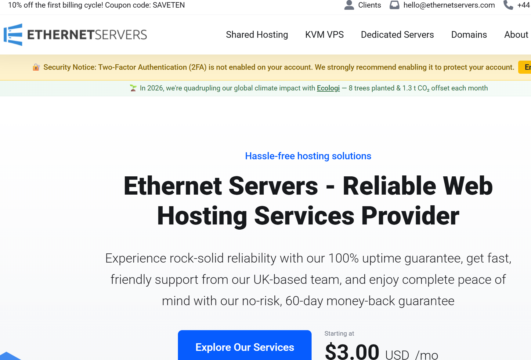 Ethernet Servers:便宜大带宽VPS,1核1GB/55GB SSD,10Gbps@2TB,月付$2.7起,可选美国/英国/德国机房-国外主机测评