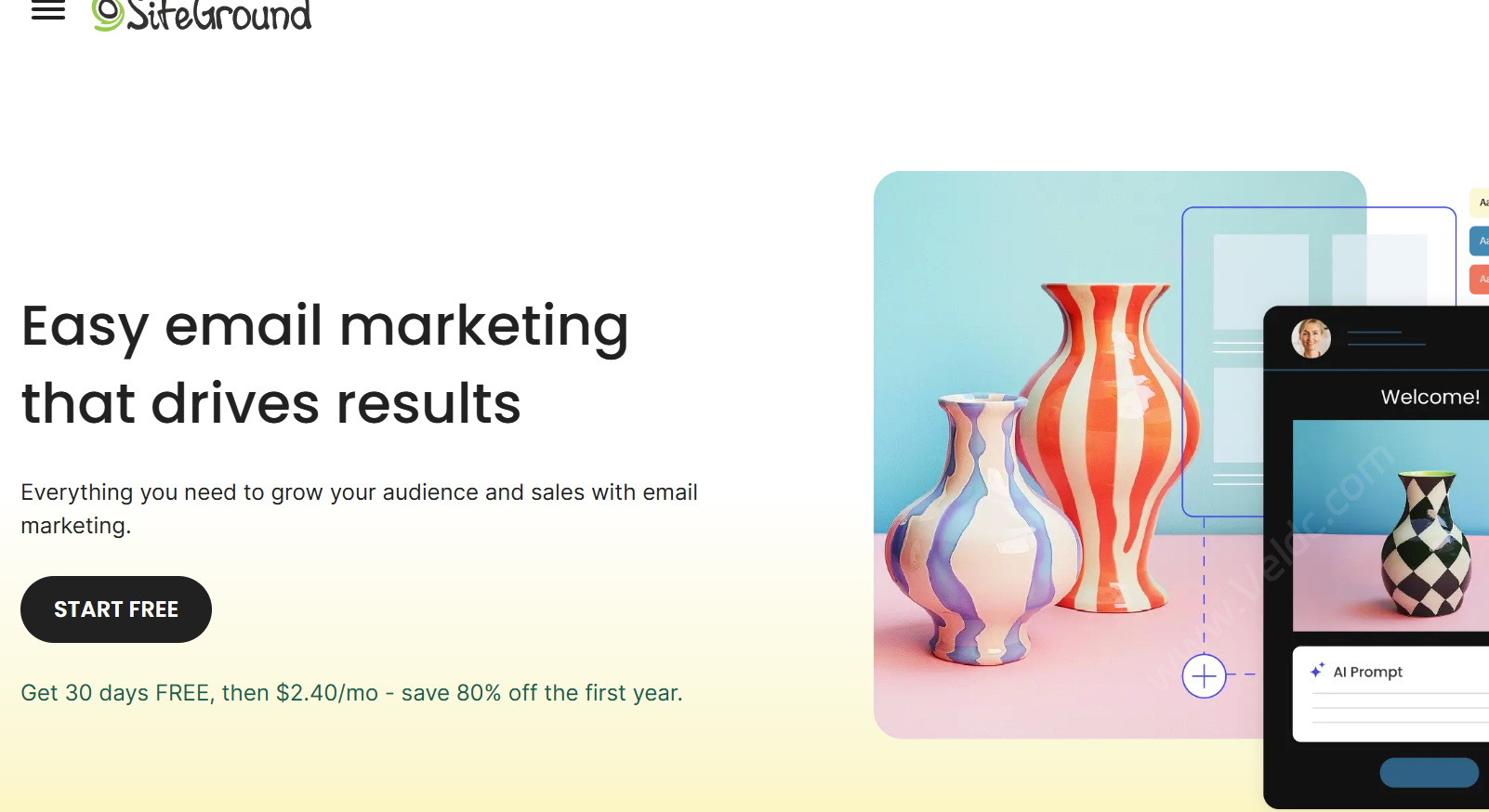 SiteGround Email Marketing 邮件营销平台最高优惠80%,30天免费试用,首年低至 €2.40/月,支持 AI 写作与自动化营销-国外主机测评