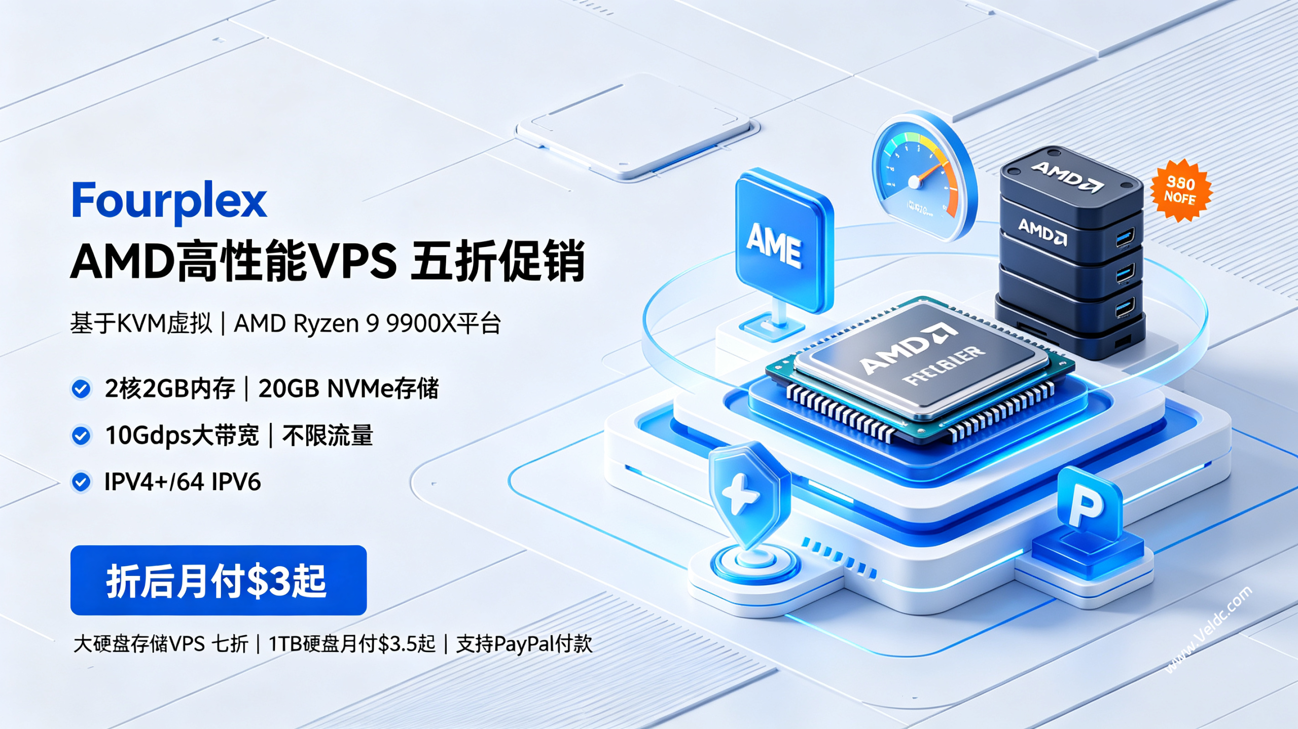 Fourplex:纽约高性能VPS五折促销,2核AMD Ryzen/2GB/20GB NVMe/10Gbps@不限流量,月付$3起,1TB大硬盘存储VPS月付$3.5起-国外主机测评