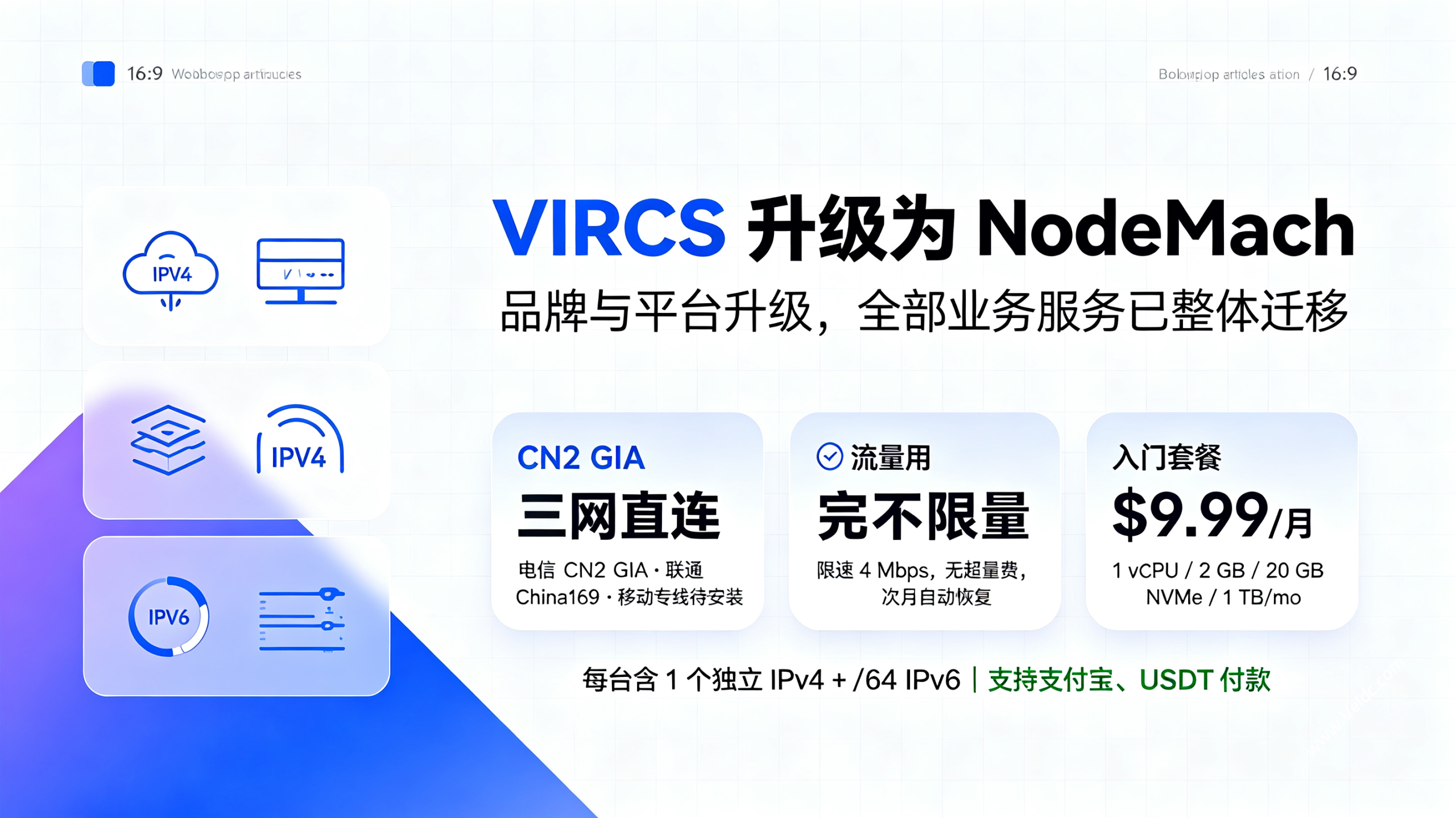 NodeMach：原VIRCS 已完成品牌及平台升级，现上线CN2 GIA 云服务器，三网直连优化，1Gbps大带宽，月付$7.49起-国外主机测评