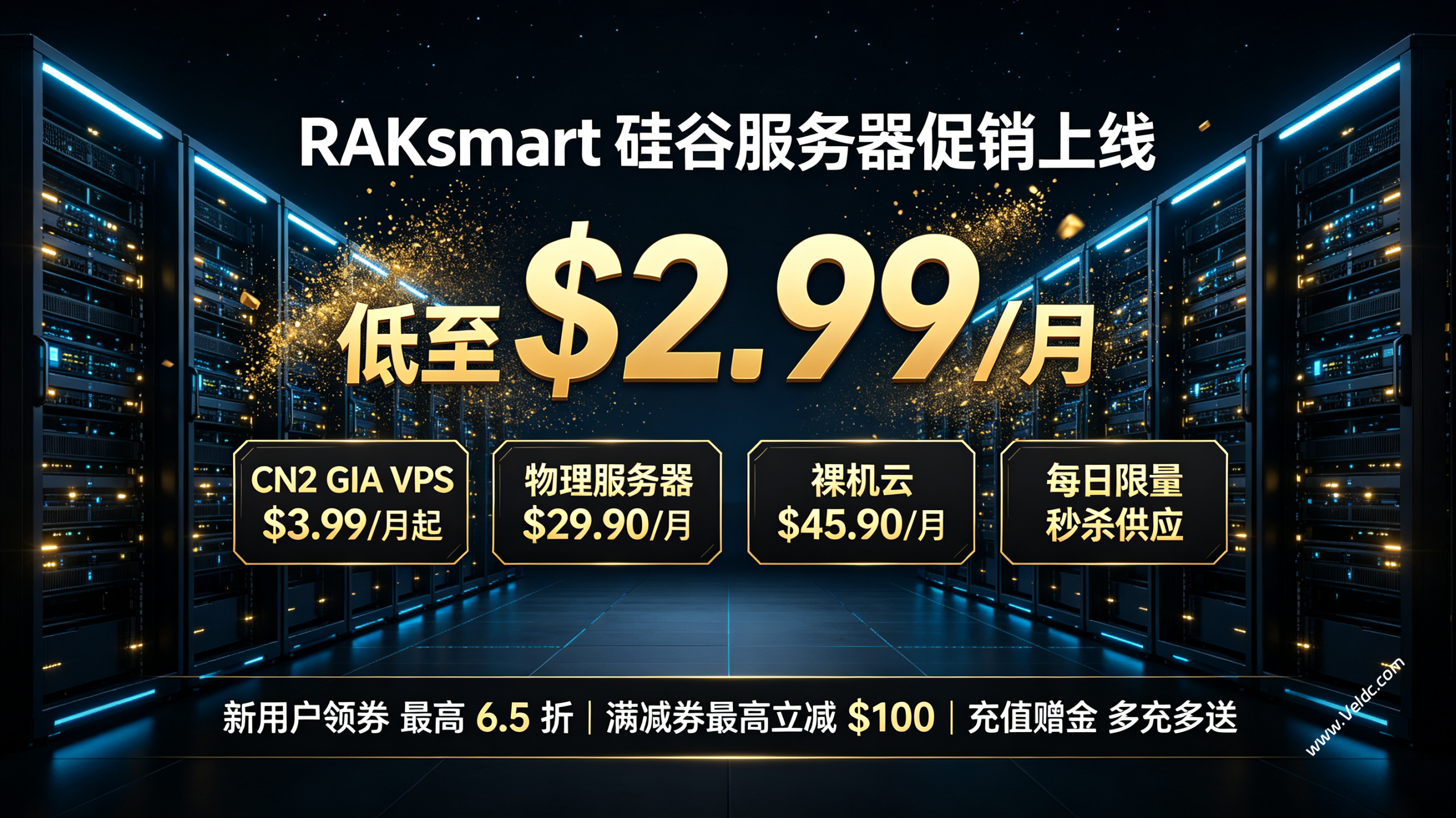 RAKsmart:硅谷 VPS 秒杀月付$2.99起,CN2线路VPS月付$3.99起,独立服务器$29.9/月起,可选香港/日本/美国等机房-国外主机测评