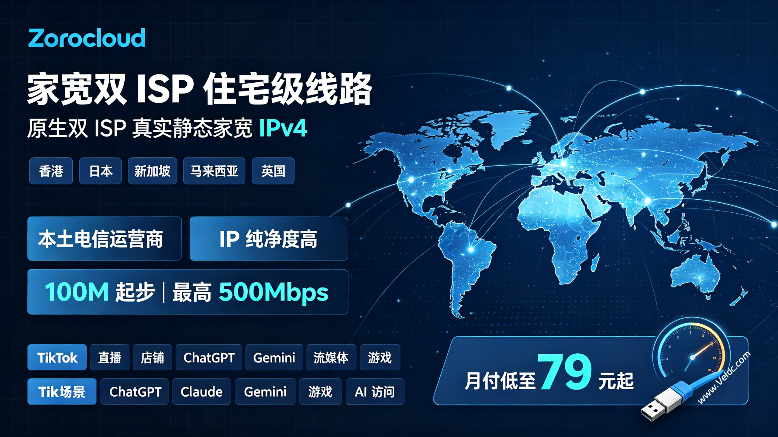 Zorocloud:原生家宽住宅IP服务器,可选日本/新加坡/香港/马来西亚/英国,月付79元起,适用TikTok/流媒体/AI应用等-国外主机测评