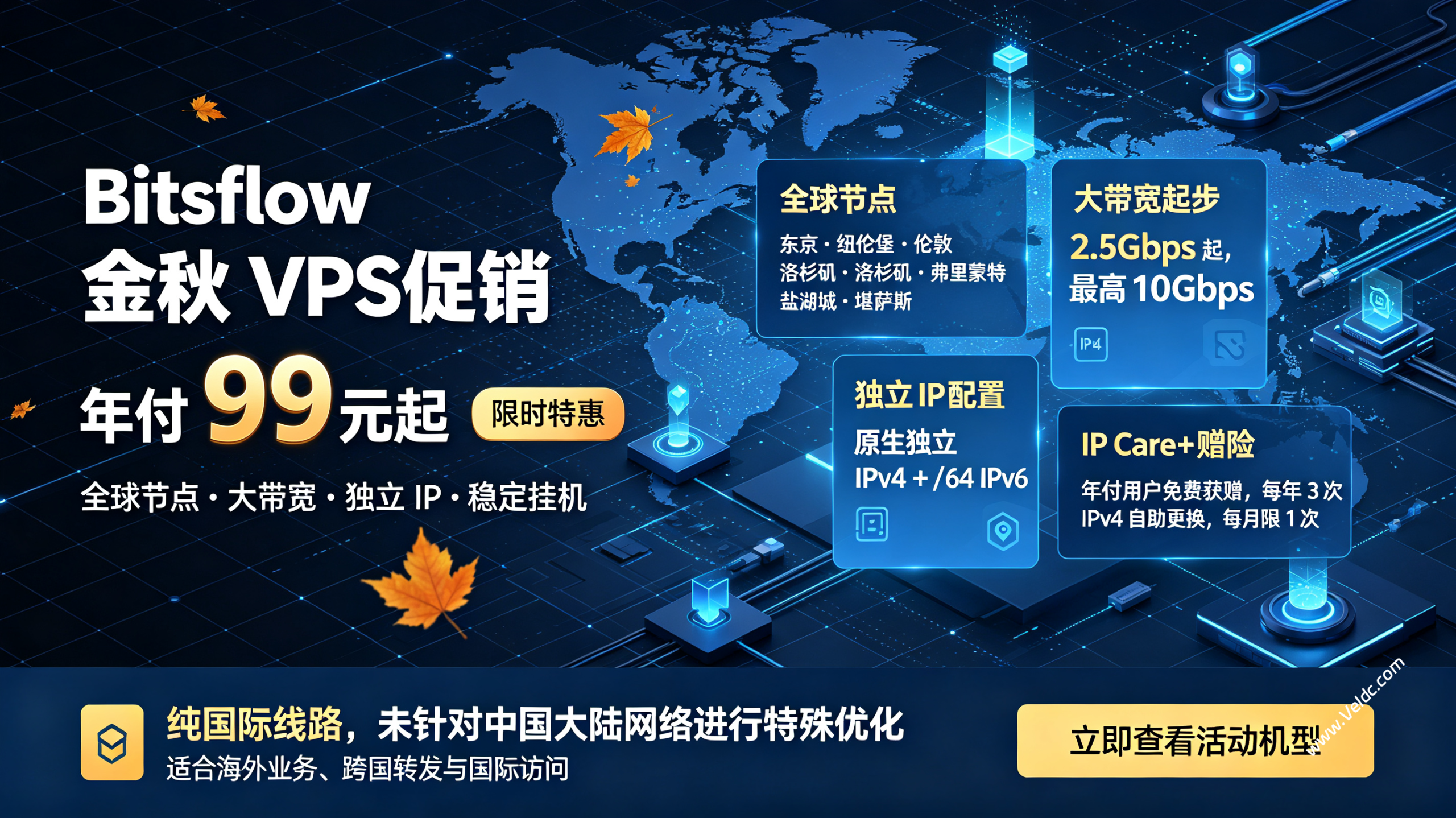 Bitsflow：秋季促销，国外VPS年付99元起，可选日本/美国/德国/英国，2.5G-10Gbps大带宽，免费更换3次IP-国外主机测评