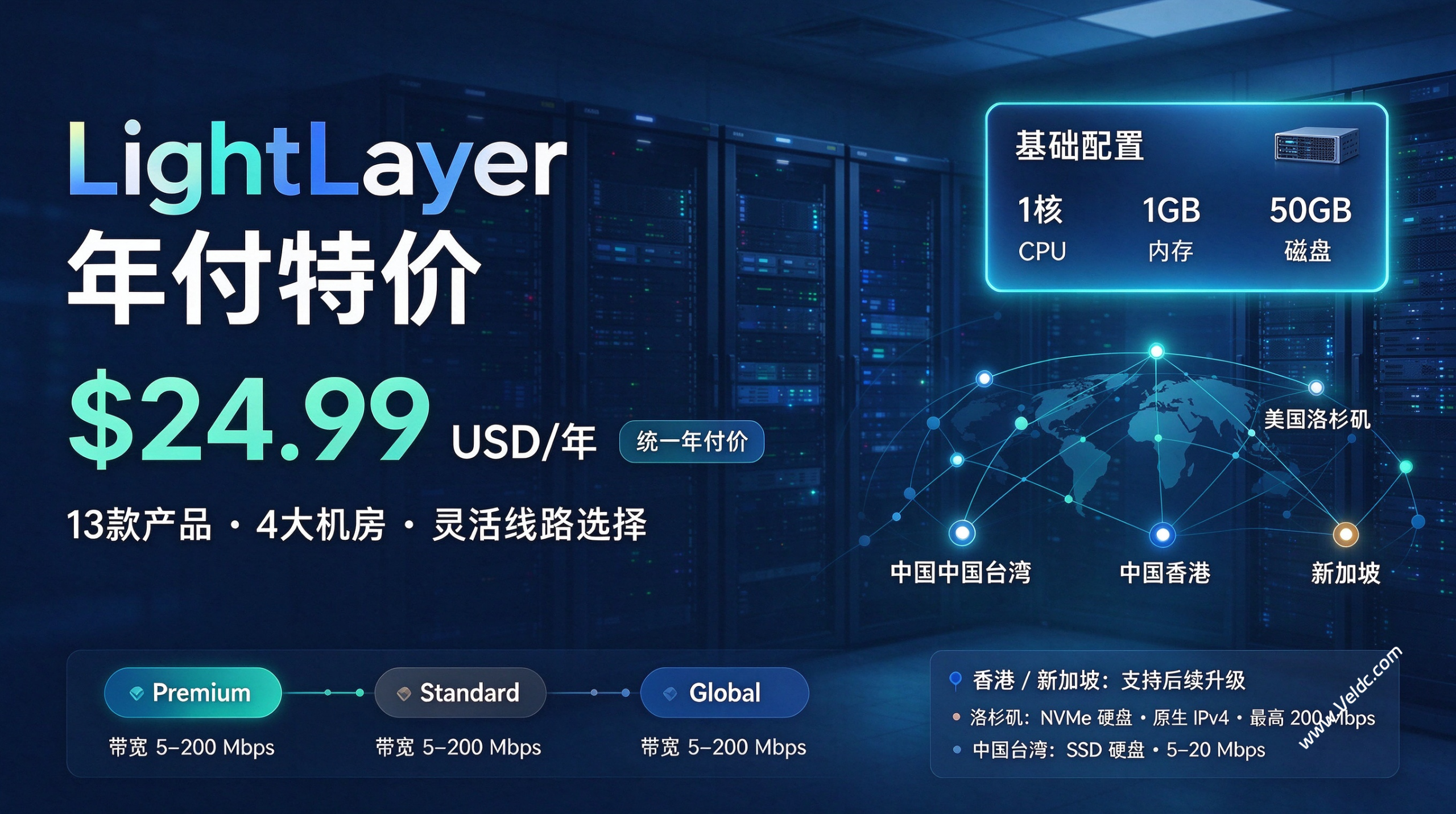 LightLayer:年付便宜VPS低至$24.99,原生IP,可选中国(香港/台湾)/新加坡/美国节点-国外主机测评
